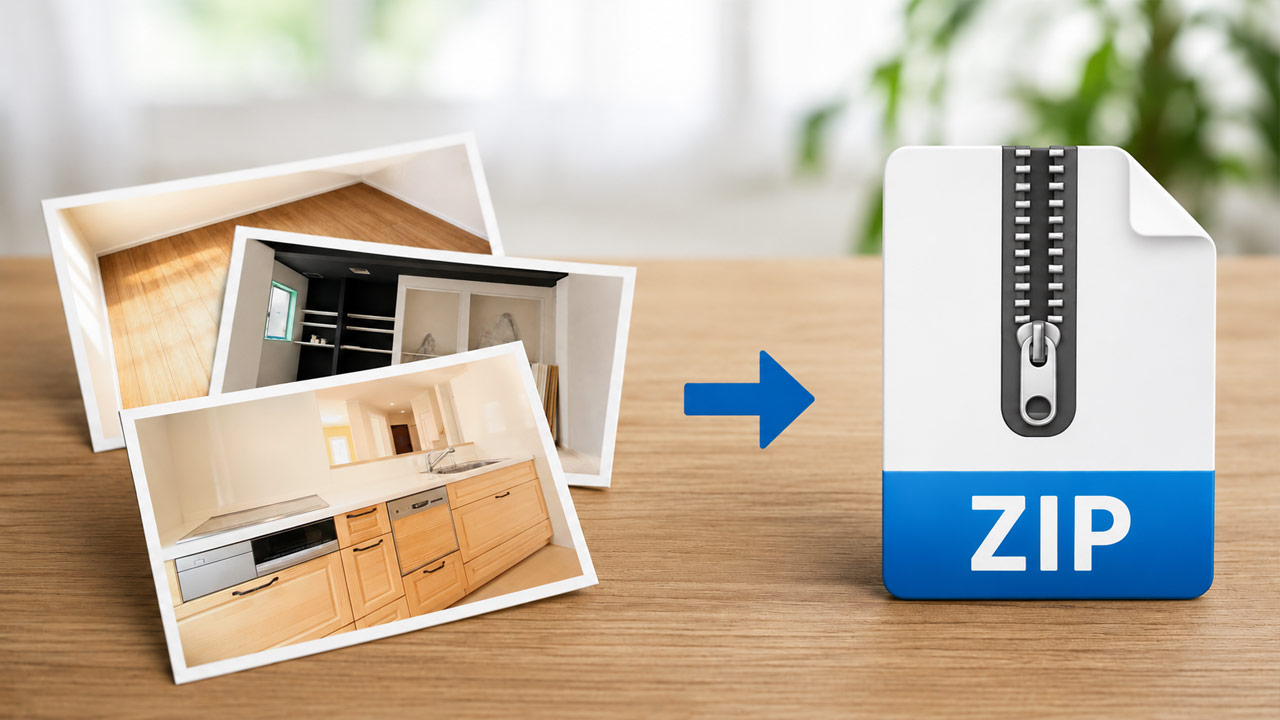 工事写真をZIPで提出するイメージ